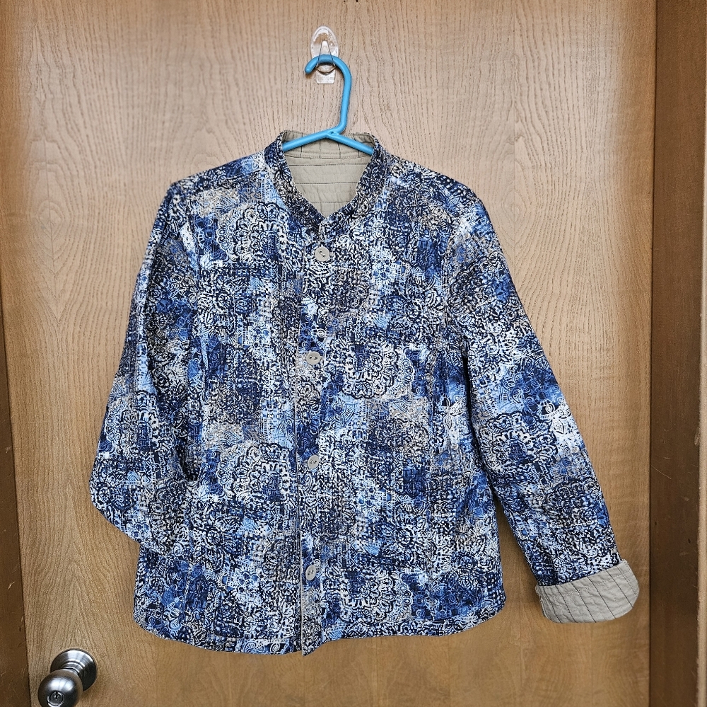 Blue Patterned Quilted Fully Reversible Jacket - image 2